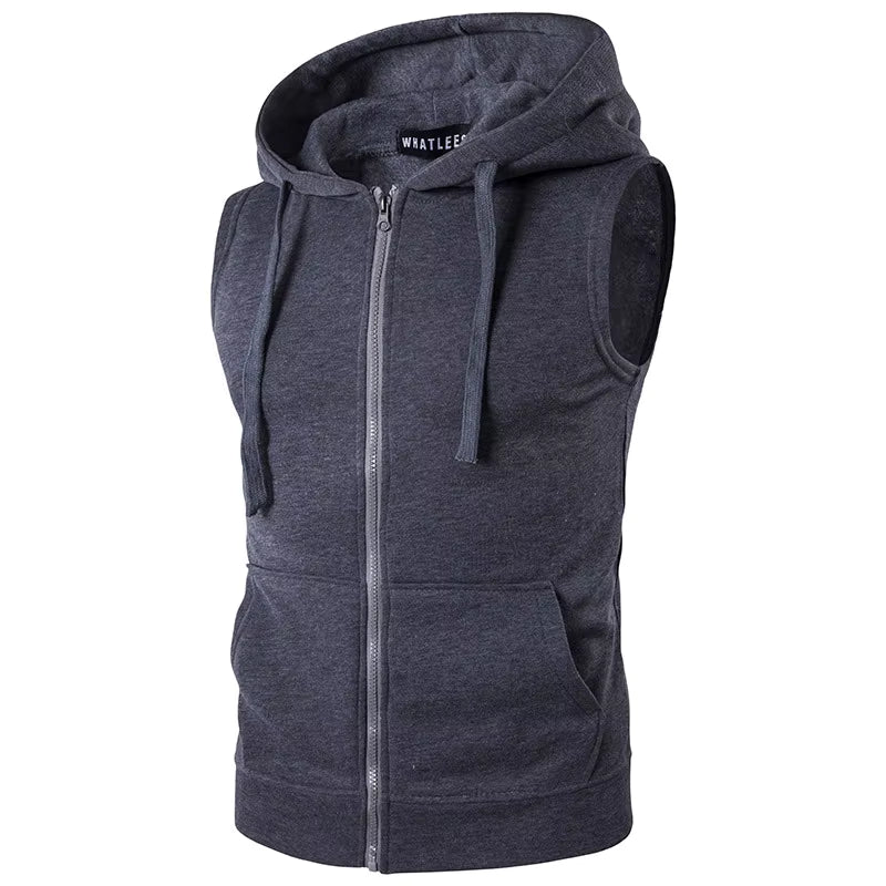 Julian's Menswear S Dark Gray Men's Sleeveless Hoodie Vest: Lightweight sleeveless hoodie for casual style and comfort