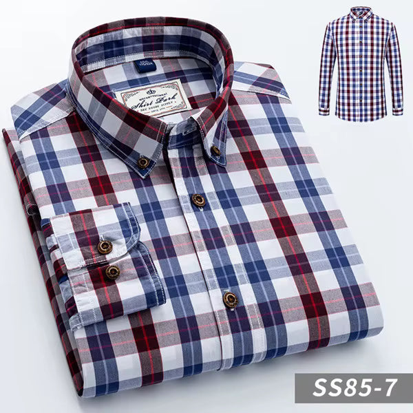 Julian's Menswear Men's Casual Cotton Plaid Long-Sleeve Shirt