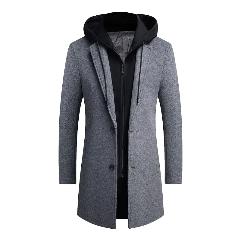 Julian's Menswear M Gray Men's Hooded Detachable Wool Overcoat