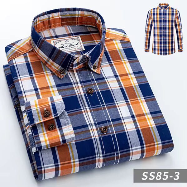 Julian's Menswear Men's Casual Cotton Plaid Long-Sleeve Shirt