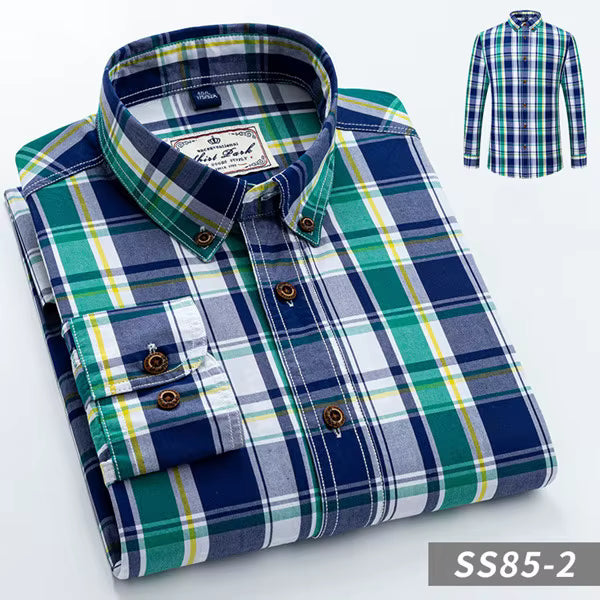 Julian's Menswear Men's Casual Cotton Plaid Long-Sleeve Shirt