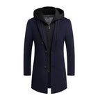 Julian's Menswear M Navy Men's Wool Overcoat with Detachable Hood
