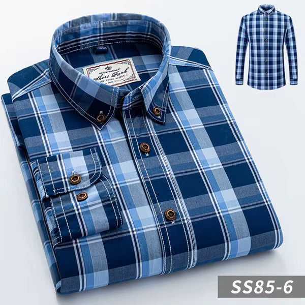 Julian's Menswear Men's Casual Cotton Plaid Long-Sleeve Shirt
