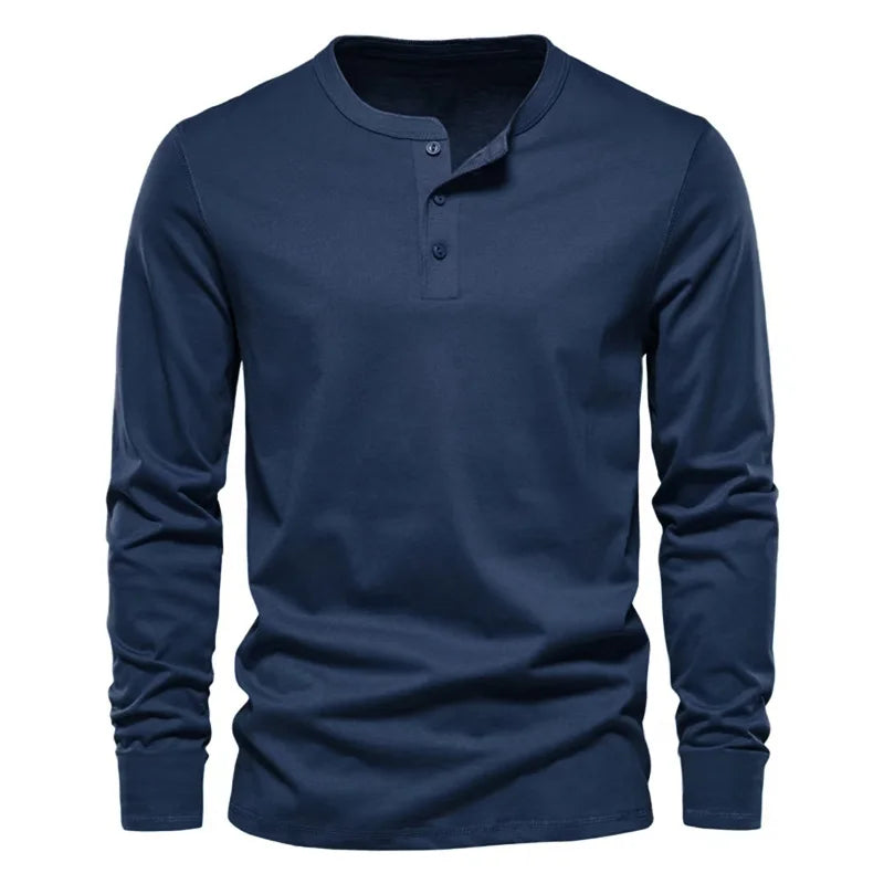 Navy Blue Casual Long Sleeve Mens Shirt 