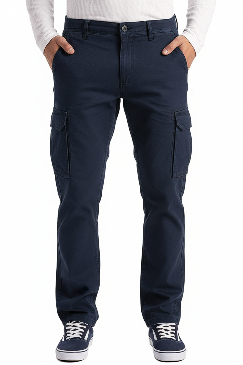 Men's Casual Navy Cotton Cargo Pants 