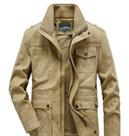 Julian's Menswear L Tan Men's Casual Padded Canvas Zip Jacket - Army Green/Tan