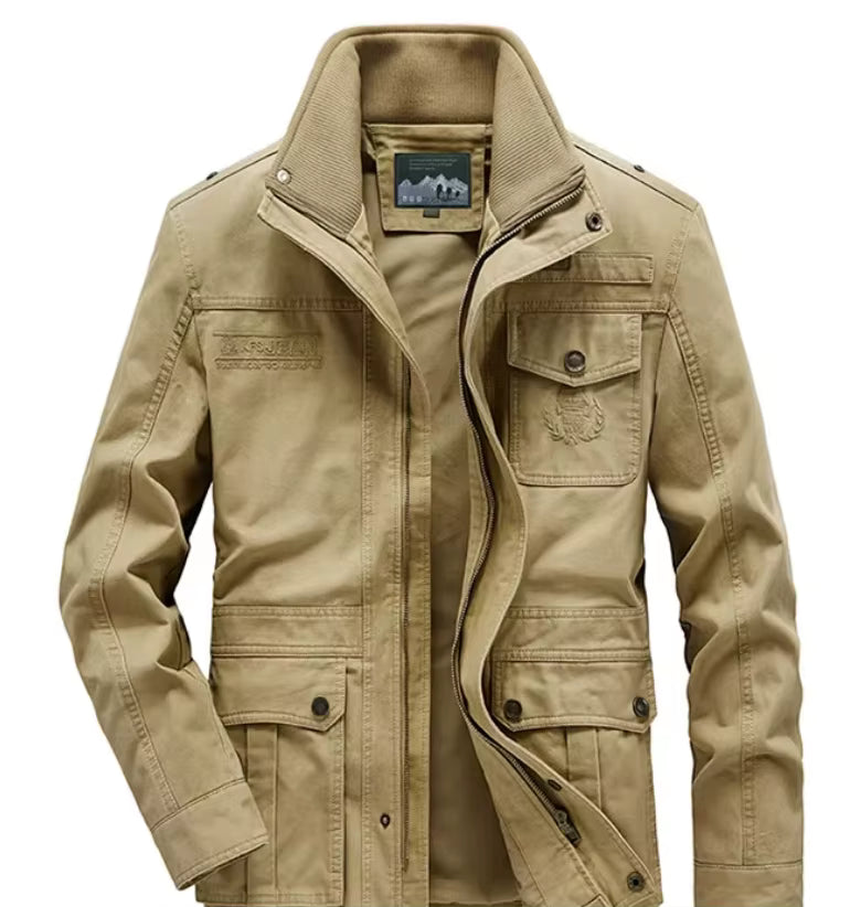 Julian's Menswear L Tan Men's Casual Padded Canvas Zip Jacket - Army Green/Tan