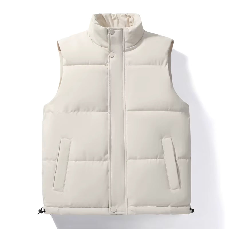 Julian's Menswear M White Men's Windproof Padded Half-Zip Vest - Waterproof Padded Layer - White & Black, Sizes M-5XL