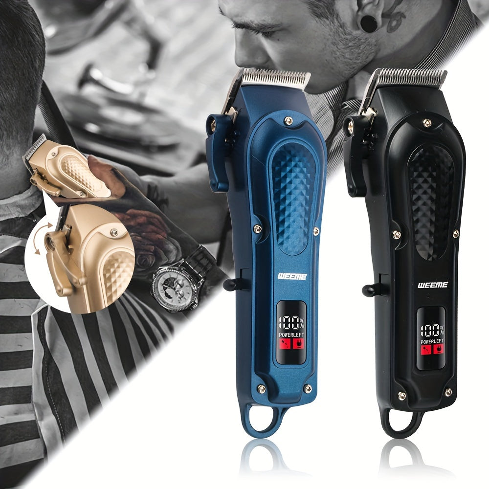 WEEME Professional Hair Clippers Set, 4-Position Limiting Comb, LCD Display, USB Rechargeable, 36V Voltage, 1500mAh Battery, Black/Blue/Golden Options, Men's Grooming Tool
