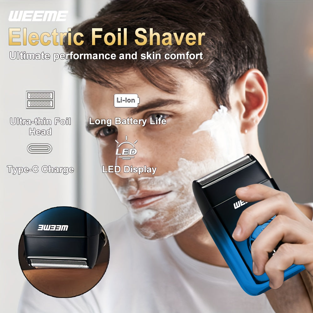 WEEME 4pcs Men's Grooming Kit: Electric Hair Clipper, Nose Trimmer, Shaver & Lithium Battery Set with USB Charging, & 4-in-1 Attachments-like Functionality - Ideal Gift for Men, Beard & Body Hair Care (Blue