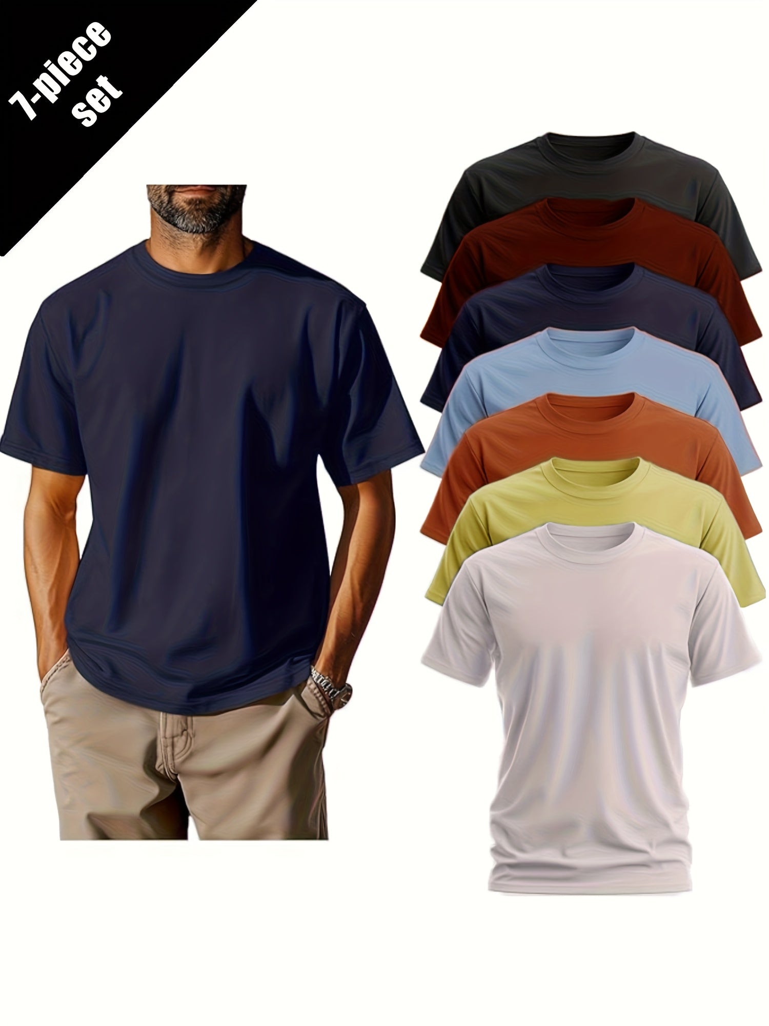 7 Packs of Bulk Wholesale Men'S T-Shirts Eversoft Cotton Regular Fit Short Sleeve Crew Neck Lightweight T-Shirt Tees