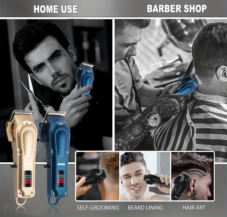 WEEME Professional Hair Clippers Set, 4-Position Limiting Comb, LCD Display, USB Rechargeable, 36V Voltage, 1500mAh Battery, Black/Blue/Golden Options, Men's Grooming Tool