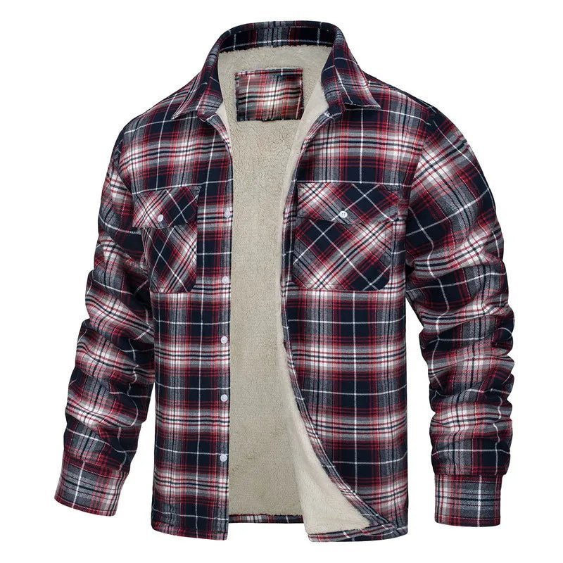 Julian's Menswear S Black Men's Casual Plaid Fleece-Lined Lapel Jacket - Classic Single-Breasted Winter Warmth