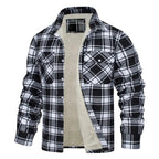 Julian's Menswear S Black Men's Casual Plaid Fleece-Lined Lapel Jacket - Classic Single-Breasted Winter Warmth