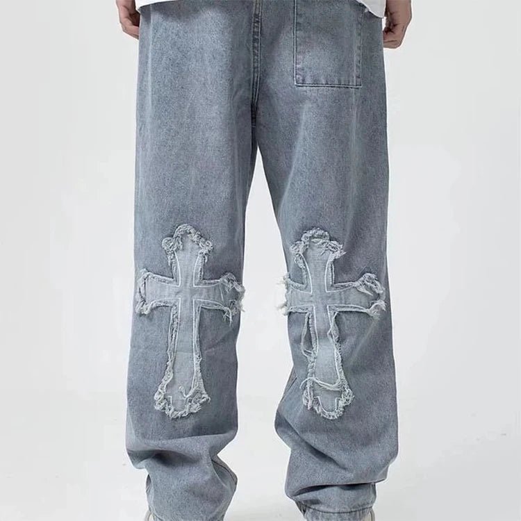 Men's Embroidered Wide Leg Jeans – Loose Fit Denim | Julian's Menswear