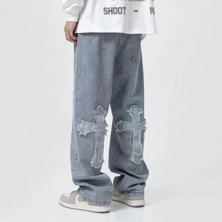 Men's Embroidered Wide Leg Jeans – Loose Fit Denim | Julian's Menswear