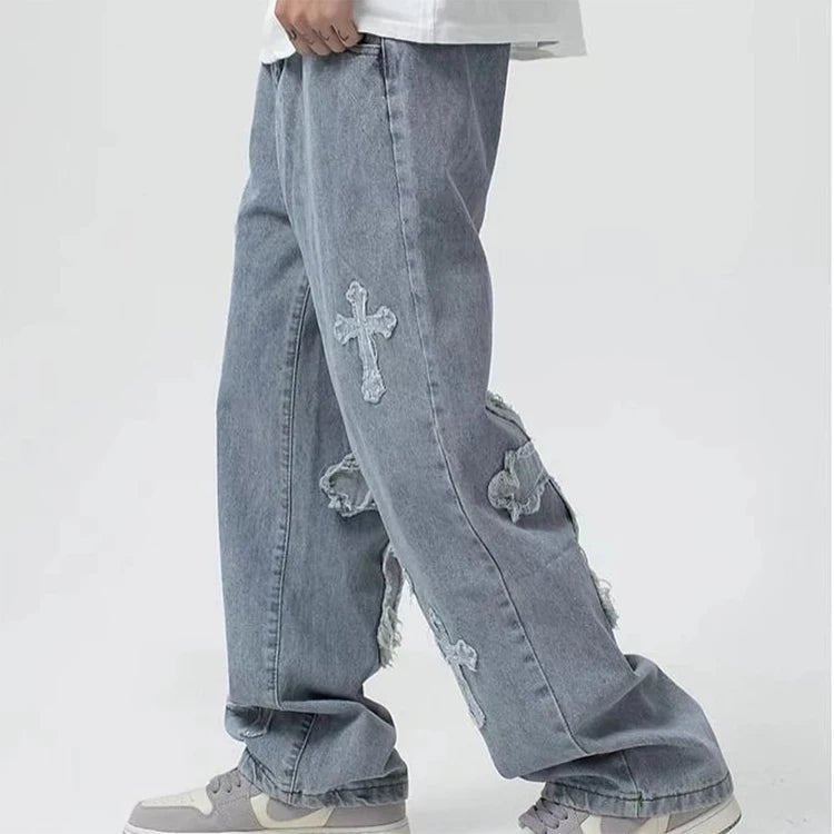 Men's Embroidered Wide Leg Jeans – Loose Fit Denim | Julian's Menswear