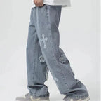 Men's Embroidered Wide Leg Jeans – Loose Fit Denim | Julian's Menswear