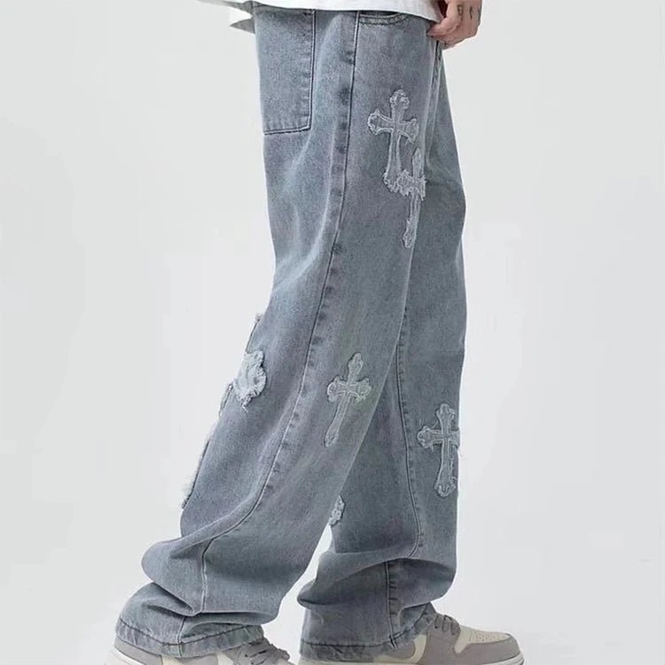 Men's Embroidered Wide Leg Jeans – Loose Fit Denim | Julian's Menswear