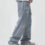 Men's Embroidered Wide Leg Jeans – Loose Fit Denim | Julian's Menswear