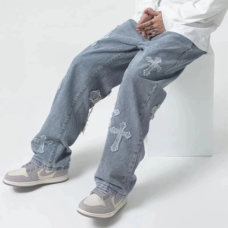 Men's Embroidered Wide Leg Jeans – Loose Fit Denim | Julian's Menswear