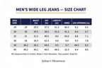 Men's Wide Leg Jeans Size Chart