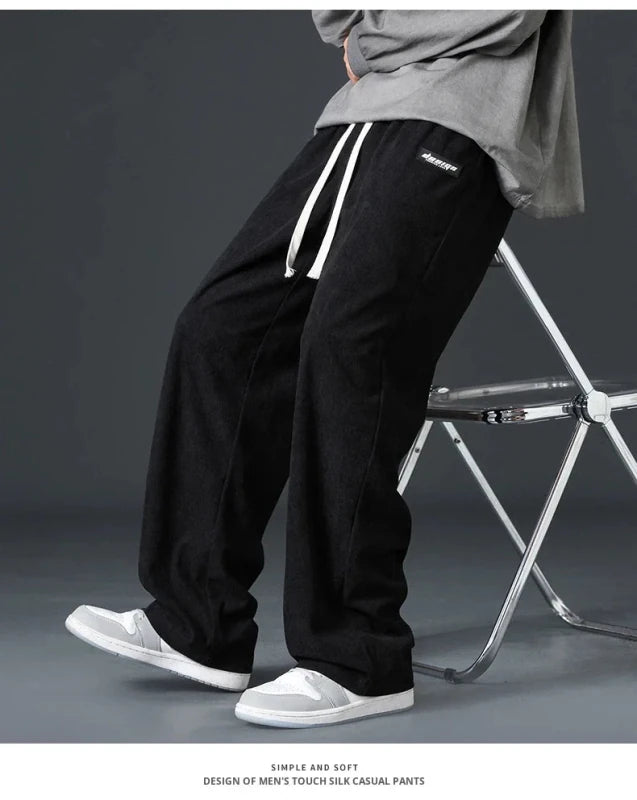 Julian's Menswear Men's Wide-Leg Corduroy Pants in Beige, Dark Gray, and Black — Stay stylish and comfortable all day!