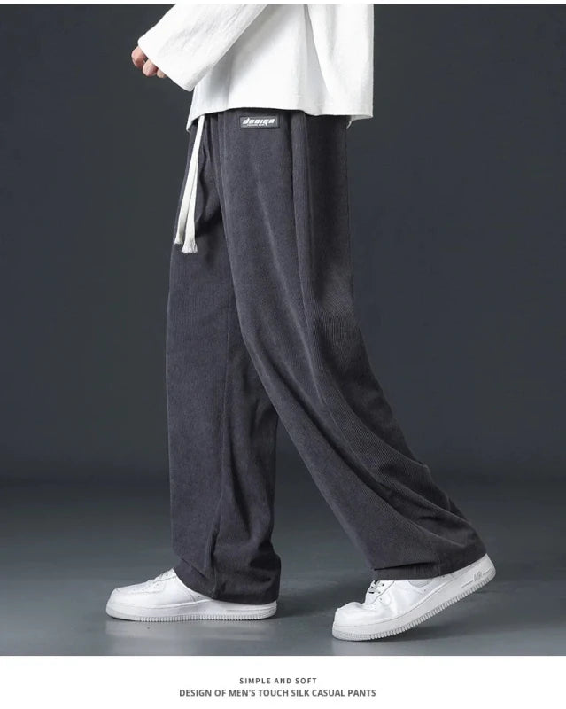 Julian's Menswear Men's Wide-Leg Corduroy Pants in Beige, Dark Gray, and Black — Stay stylish and comfortable all day!