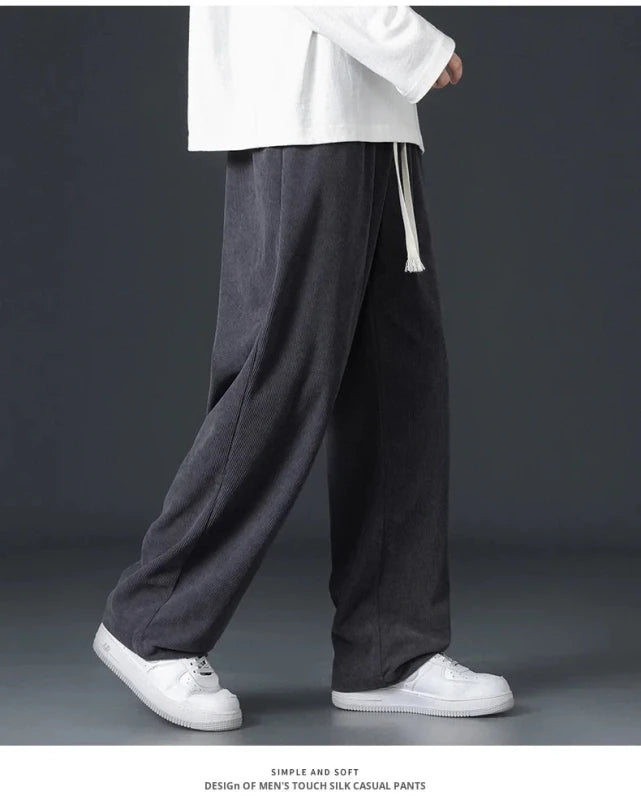 Julian's Menswear Men's Wide-Leg Corduroy Pants in Beige, Dark Gray, and Black — Stay stylish and comfortable all day!
