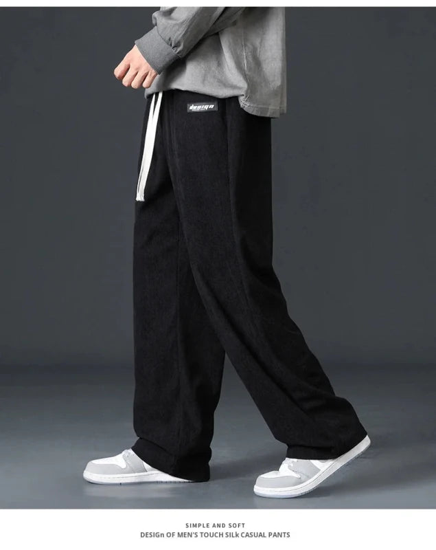 Julian's Menswear Men's Wide-Leg Corduroy Pants in Beige, Dark Gray, and Black — Stay stylish and comfortable all day!