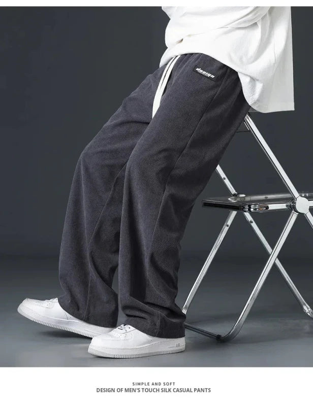 Julian's Menswear Men's Wide-Leg Corduroy Pants in Beige, Dark Gray, and Black — Stay stylish and comfortable all day!