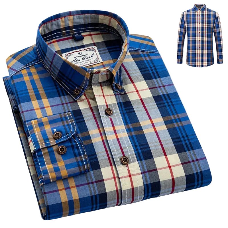 Julian's Menswear Men's Cotton Plaid Casual Shirt: Smart and Stylish 100% Satin Weave, Anti-Pilling, Versatile Colours
