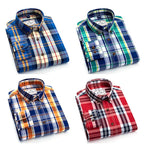 Julian's Menswear | Men's Cotton Plaid Long-Sleeve Casual Shirt Smart and Stylish 100% Satin Weave, Anti-Pilling