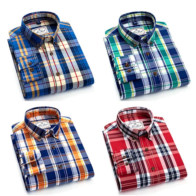 Julian's Menswear Men's Cotton Plaid Casual Shirt: Smart and Stylish 100% Satin Weave, Anti-Pilling, Versatile Colours