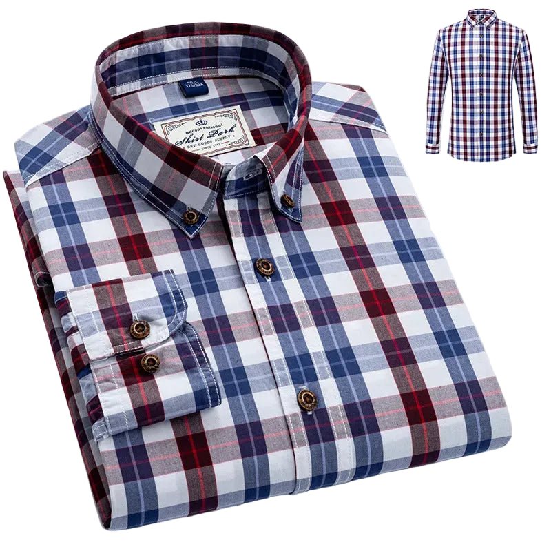 Julian's Menswear Men's Cotton Plaid Casual Shirt: Smart and Stylish 100% Satin Weave, Anti-Pilling, Versatile Colours