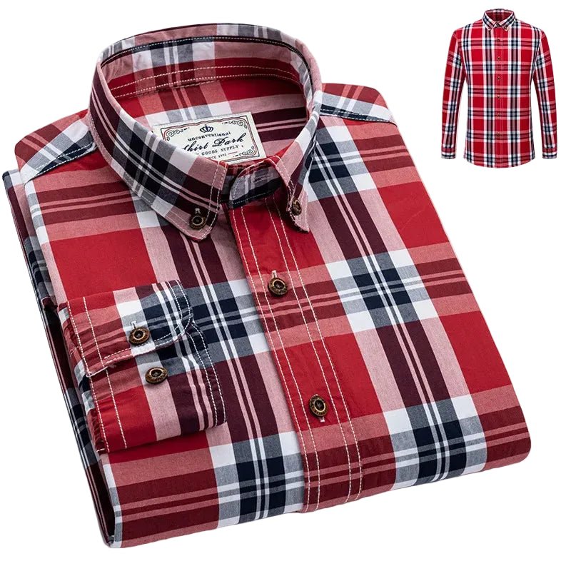 Julian's Menswear Men's Casual Cotton Plaid Long-Sleeve Shirt