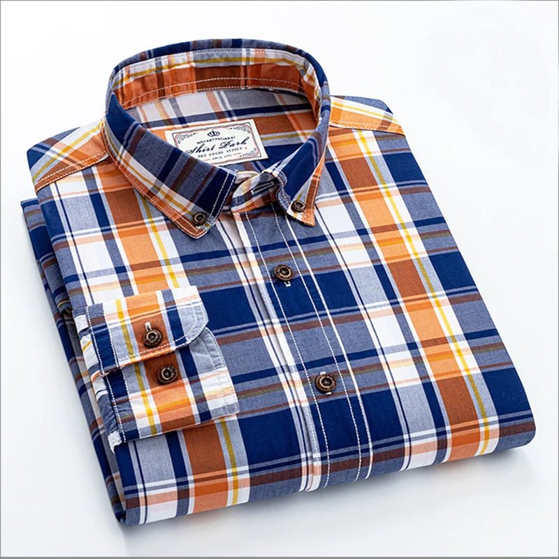 Julian's Menswear Men's Casual Cotton Plaid Long-Sleeve Shirt