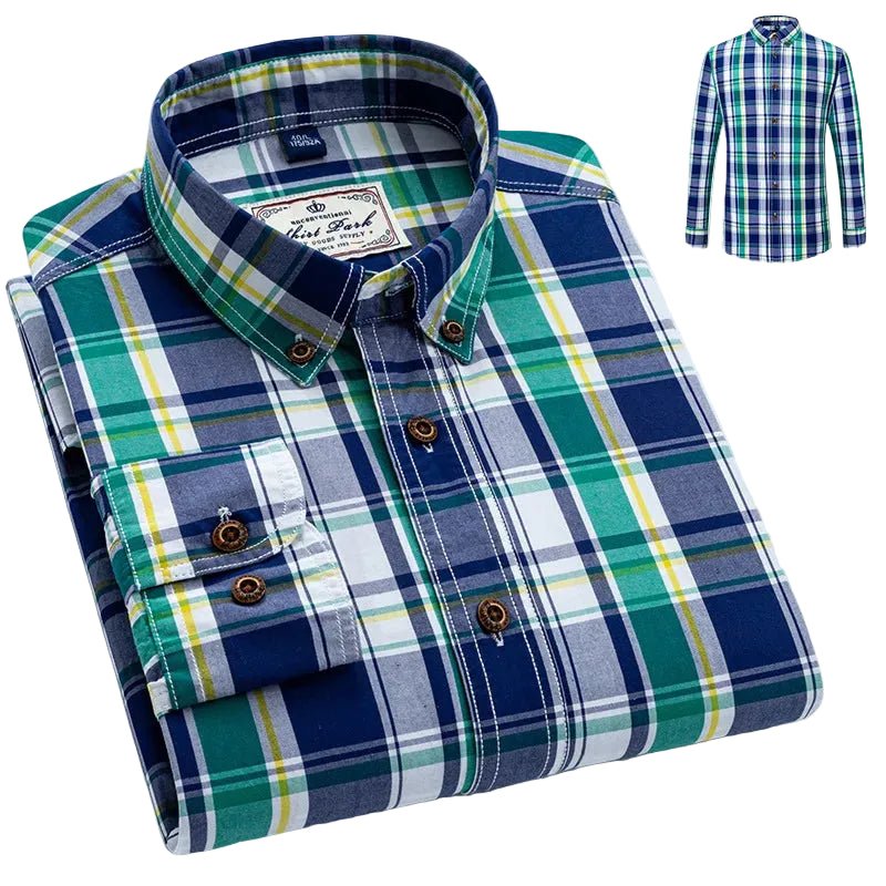 Julian's Menswear Men's Casual Cotton Plaid Long-Sleeve Shirt