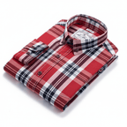 Julian's Menswear Burgundy Men's Cotton Plaid Long-Sleeve Casual Shirt: 100% Satin Weave, Anti - Pilling, Versatile Colours
