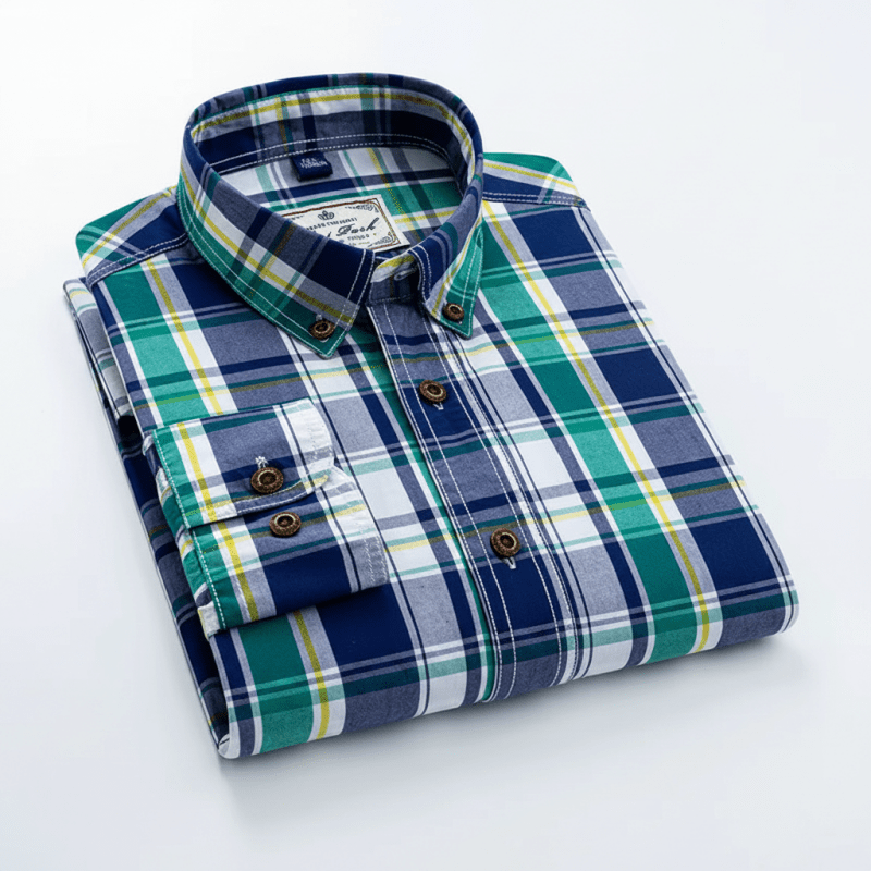 Julian's Menswear 38 Mint Men's Cotton Plaid Casual Shirt: Smart and Stylish Satin Anti - Pilling, Versatile Colours