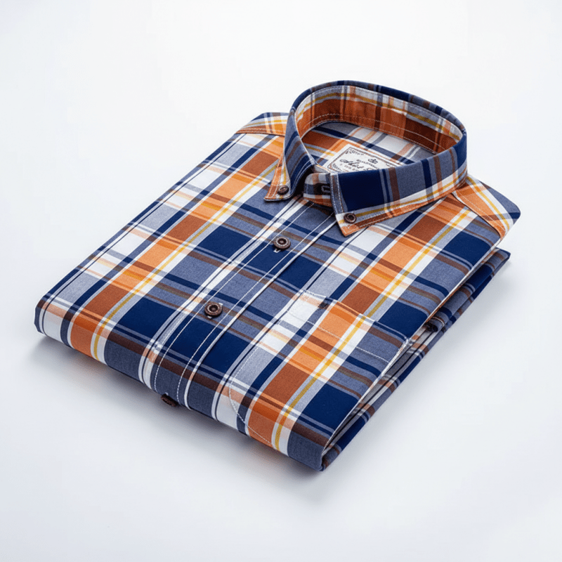 Julian's Menswear 38 Khaki Men's Cotton Plaid Casual Shirt: Smart and Stylish 100% Satin Weave, Versatile Colours