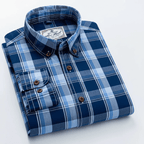 Julian's Menswear 38 Turquoise Men's Cotton Plaid Casual Shirt: Smart and Stylish 100% Satin Weave, Anti - Pilling,