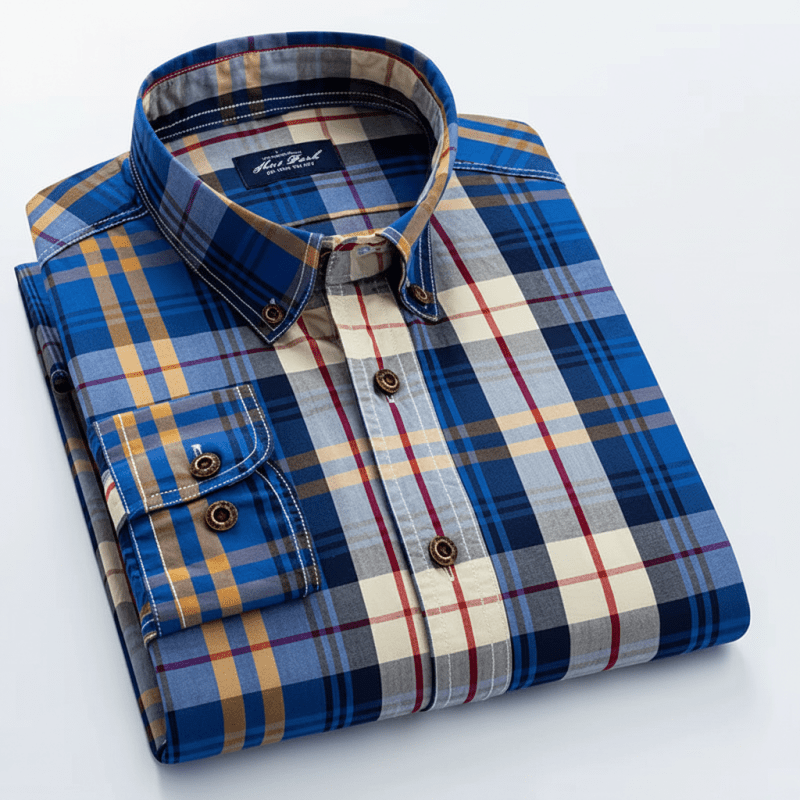Julian's Menswear 38 Dark Blue Men's Cotton Plaid Casual Shirt: Smart and Stylish 100%, Anti - Pilling, Versatile Colours