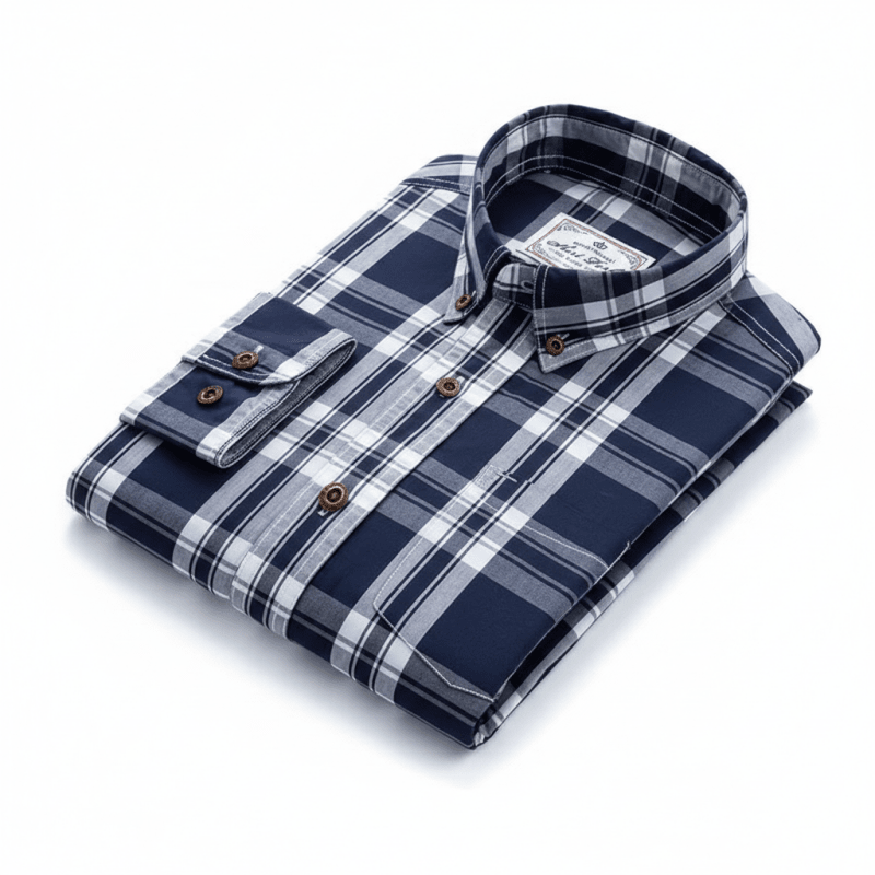 Julian's Menswear 38 Black Men's Cotton Plaid Long-Sleeve Casual Shirt: Smart and Stylish Anti - Pilling, Versatile Colours