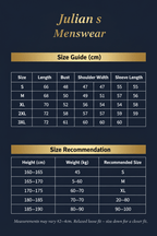 Julian's Menswear Size Chart