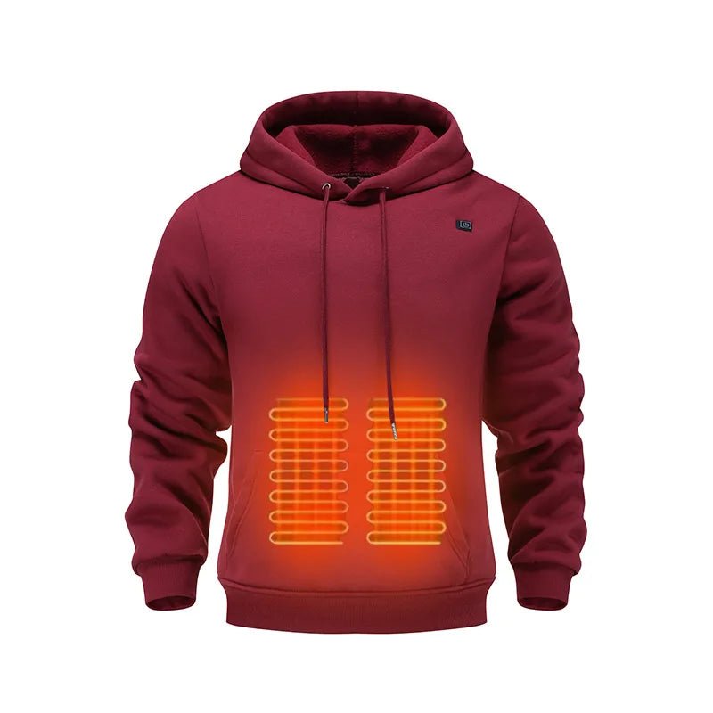 Julian's Menswear S Burgundy Men's USB Electric Heated Fleece Hoodie - 5 - Zone Heating in 4 Colors