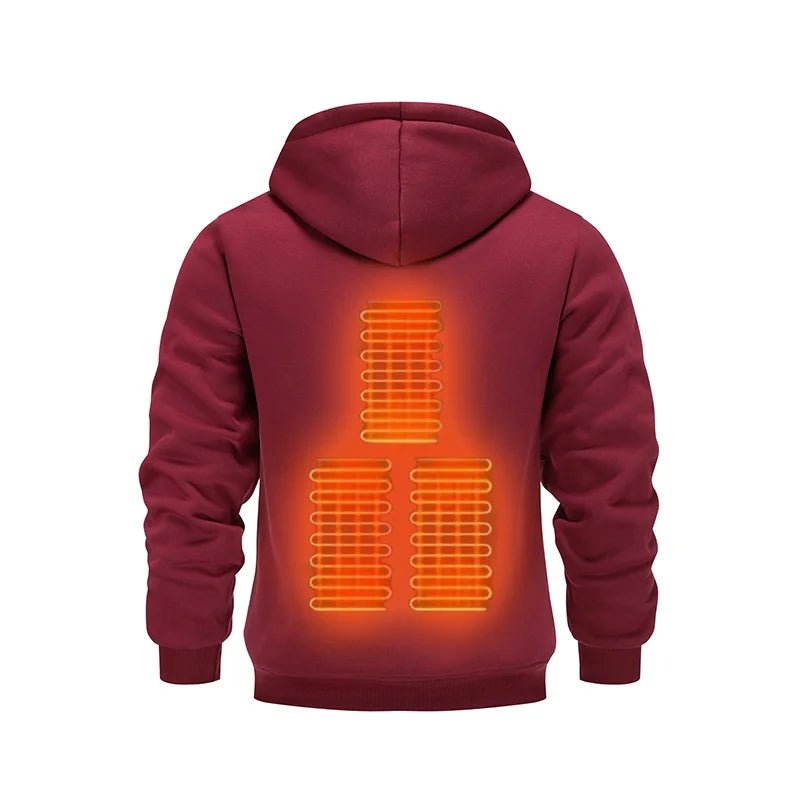 Julian's Menswear S Burgundy Men's USB Electric Heated Fleece Hoodie - 5 - Zone Heating in 4 Colors