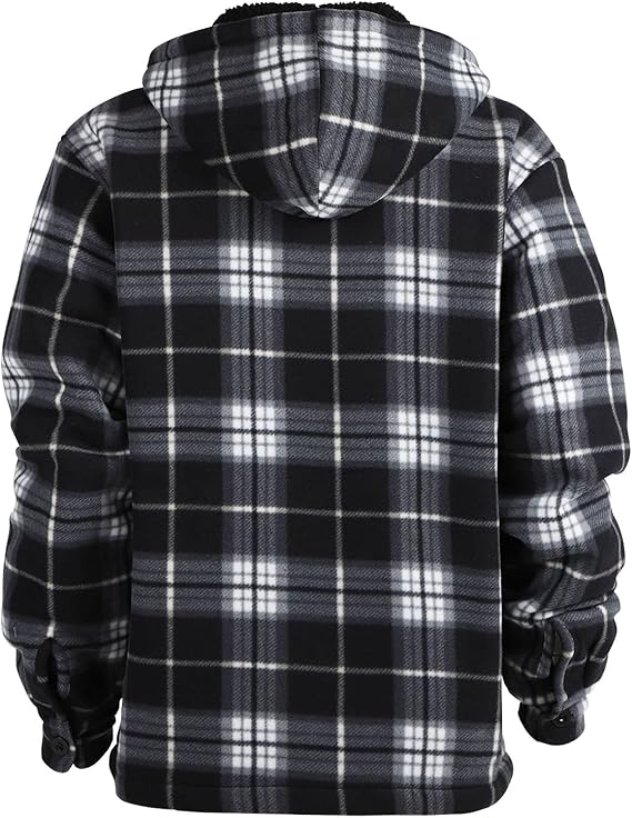 Julian's Menswear S Black Men's Casual Fleece Plaid Jacket - Heavyweight Polyester - Reinforced Stitching