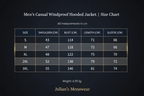Men's Windproof Hooded Jacket | Size Chart | Julian's Menswear