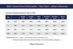 Men's Goose Down Parka Jacket | Size Chart | Julian's Menswear